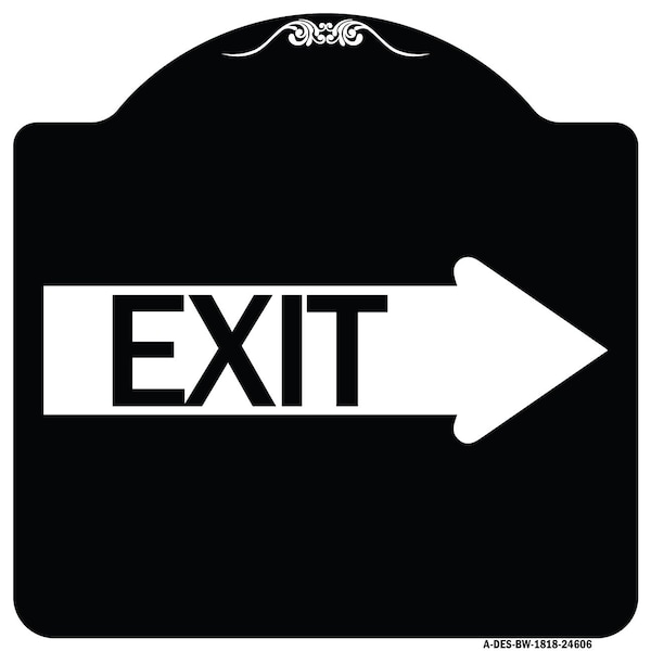Exit With Right Arrow Heavy-Gauge Aluminum Architectural Sign, 18" H, 18" L, BW-1818-24606
